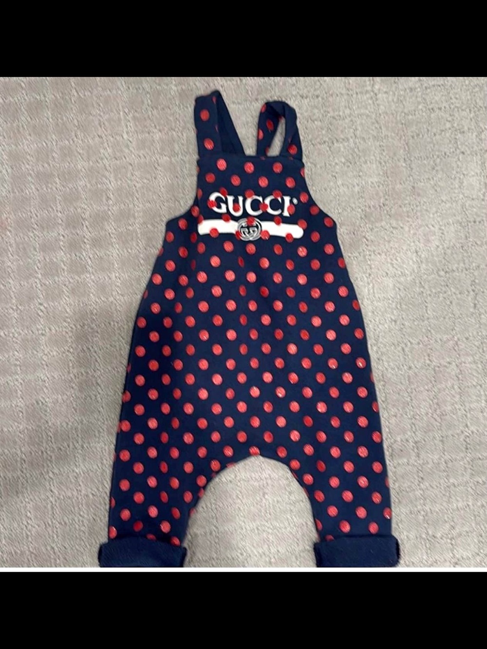 Gucci Navy Blue Overalls with Red Polka Dots